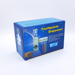 Toothpaste Dispenser With 5 Brush Holder Wall Mounted Automatic Hands Free Toothpaste Dispenser